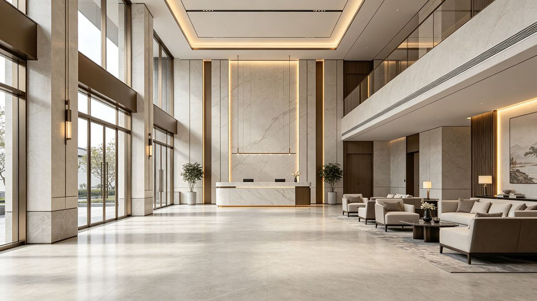 large format porcelain tiles for hotel lobby and villa interior