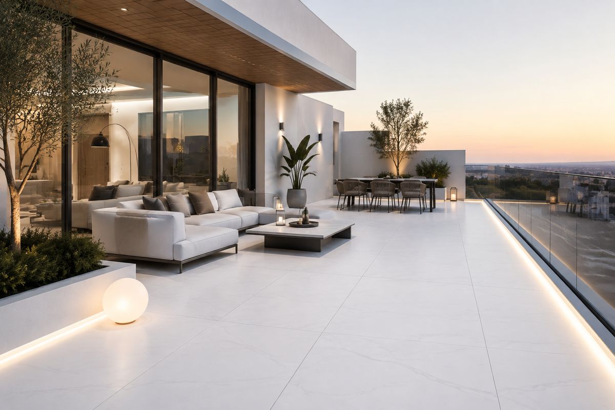 outdoor terrace with sintered stone paving